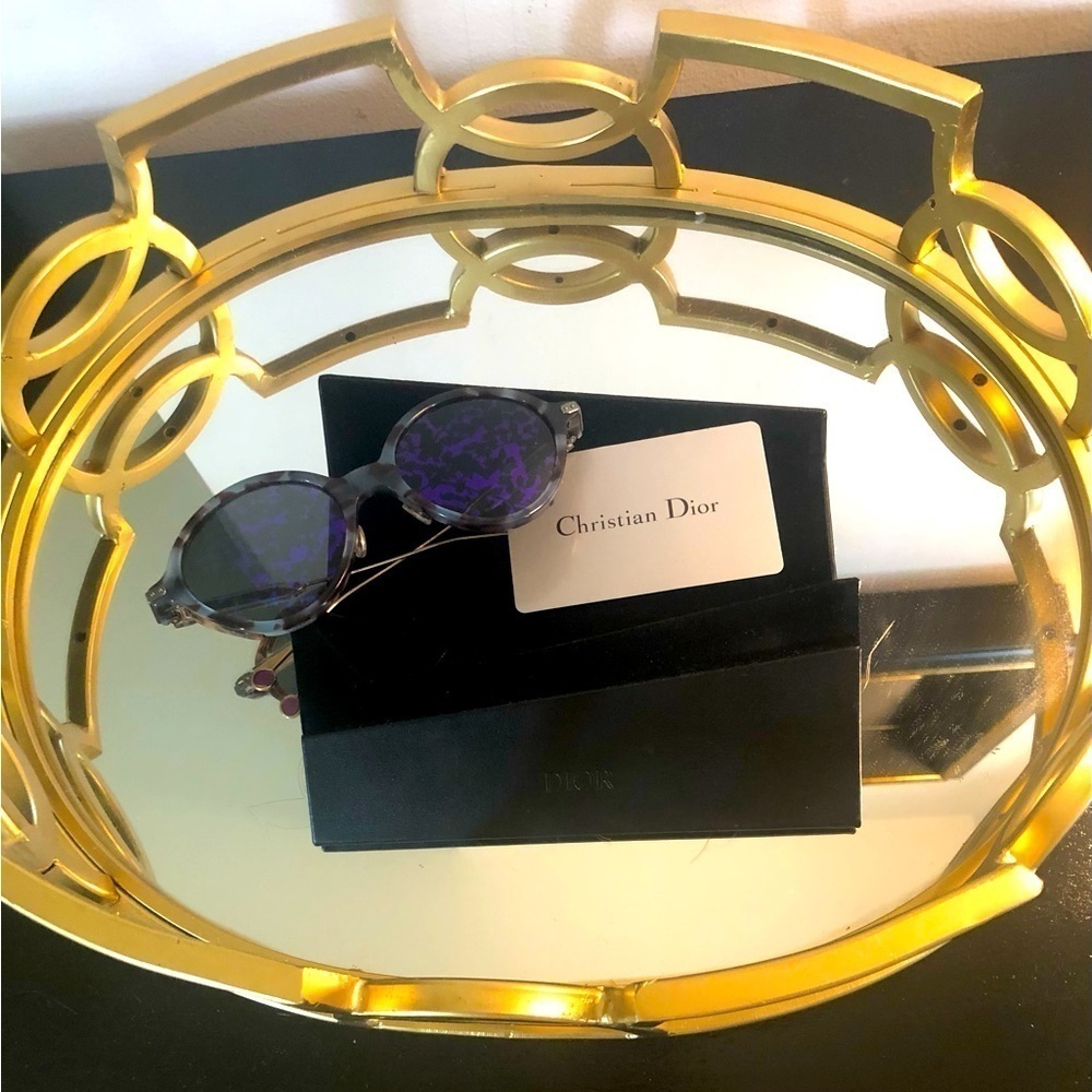 Dior Luxury Umbrage Gold Havana Violet Mirrored Round Sunglasses